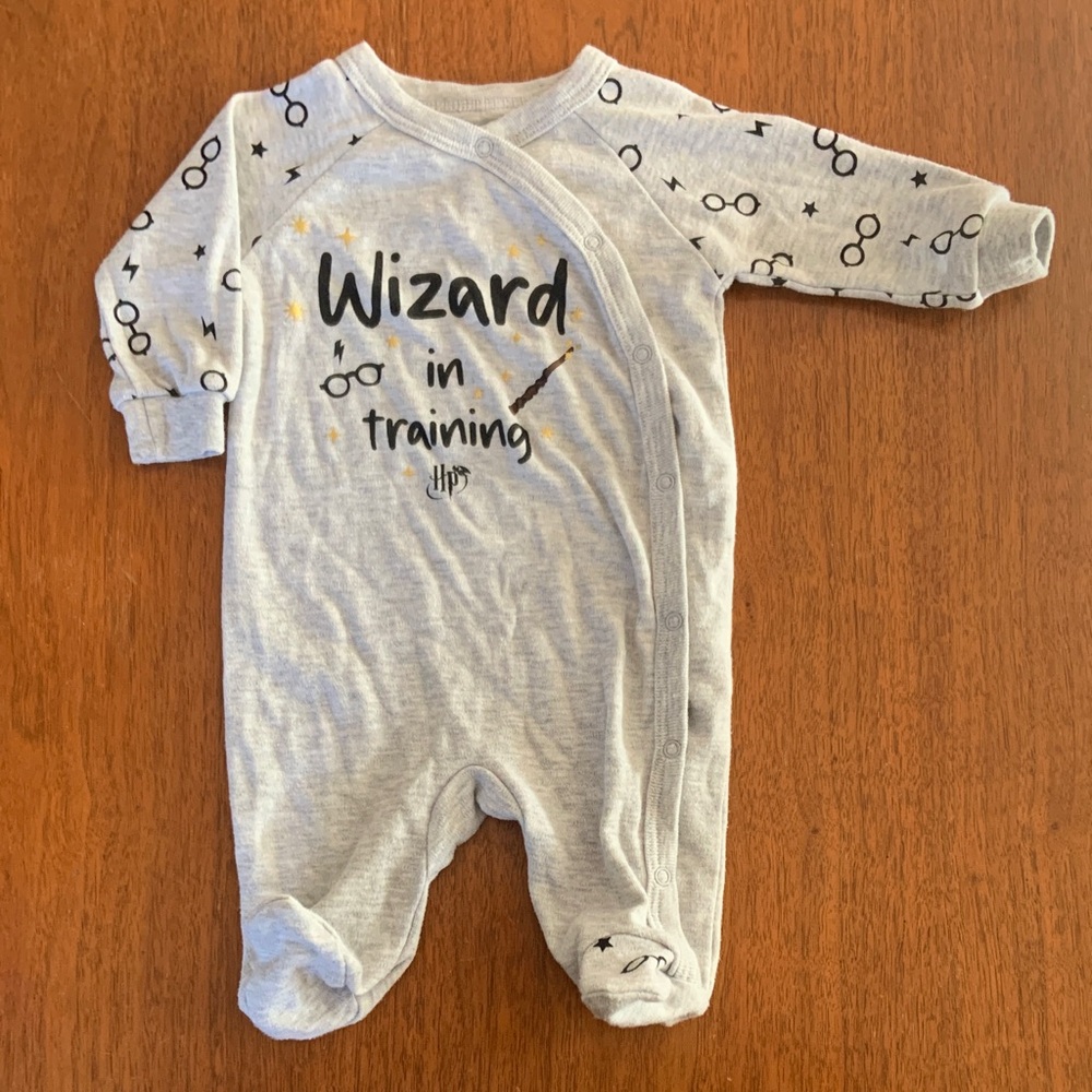 Gray "Wizard in Training" Footed One-Piece for Kids